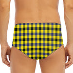 Yellow Black And Navy Plaid Print Men's Triangle Swim Briefs