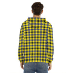 Yellow Black And Navy Plaid Print Men's Velvet Pullover Hoodie