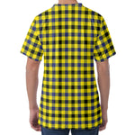 Yellow Black And Navy Plaid Print Men's Velvet T-Shirt