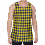Yellow Black And Navy Plaid Print Men's Velvet Tank Top