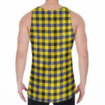 Yellow Black And Navy Plaid Print Men's Velvet Tank Top