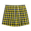 Yellow Black And Navy Plaid Print Mesh Shorts
