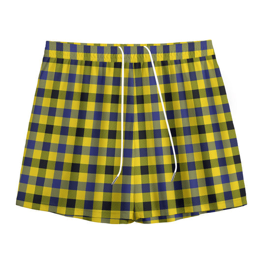 Yellow Black And Navy Plaid Print Mesh Shorts