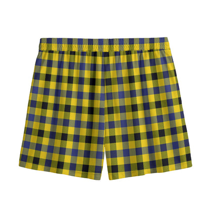 Yellow Black And Navy Plaid Print Mesh Shorts