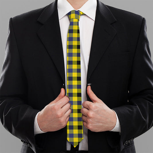 Yellow Black And Navy Plaid Print Necktie