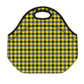 Yellow Black And Navy Plaid Print Neoprene Lunch Bag