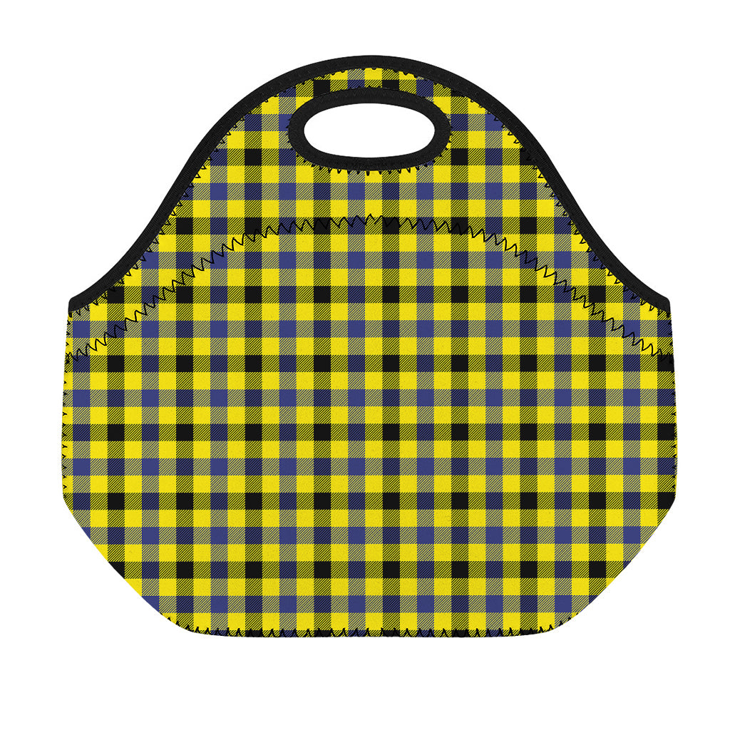 Yellow Black And Navy Plaid Print Neoprene Lunch Bag