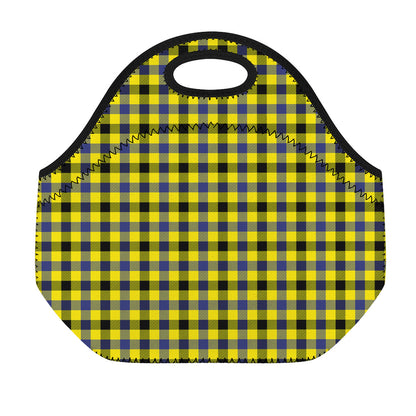 Yellow Black And Navy Plaid Print Neoprene Lunch Bag