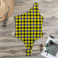 Yellow Black And Navy Plaid Print One Shoulder Bodysuit