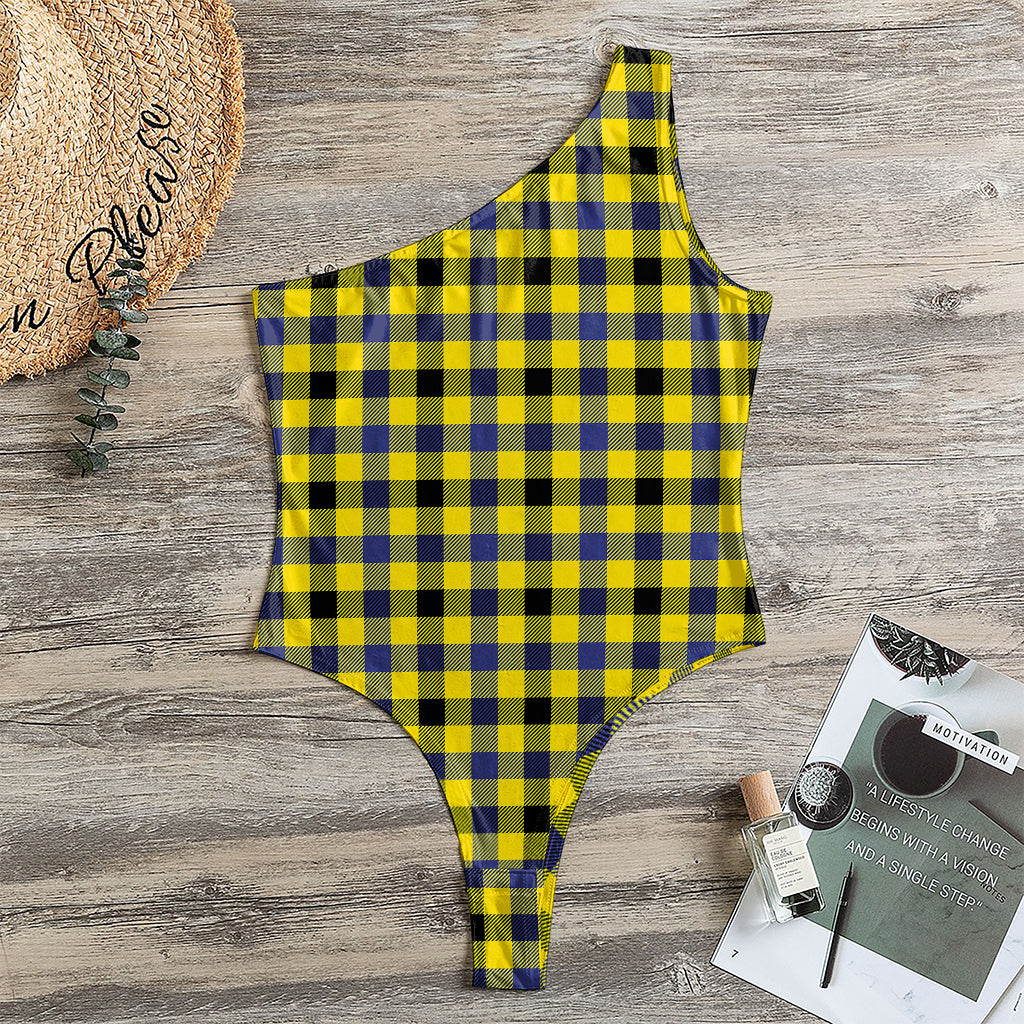 Yellow Black And Navy Plaid Print One Shoulder Bodysuit
