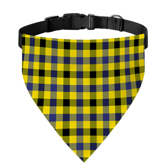Yellow Black And Navy Plaid Print Over The Collar Dog Bandana