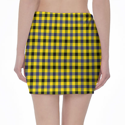 Yellow Black And Navy Plaid Print Pencil Mini Skirt