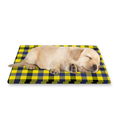Yellow Black And Navy Plaid Print Pet Cooling Mat Cover