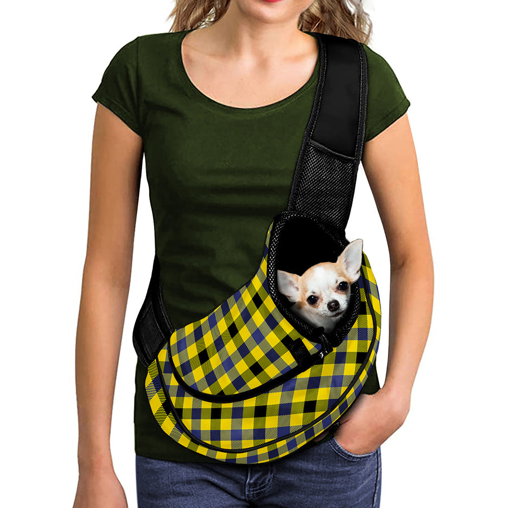 Yellow Black And Navy Plaid Print Pet Sling Carrier