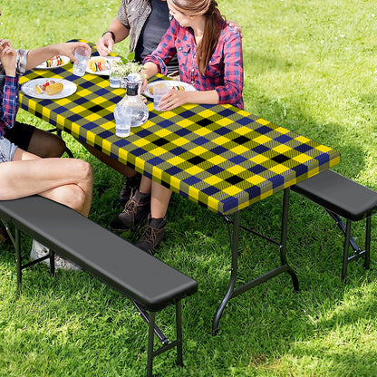 Yellow Black And Navy Plaid Print Picnic Table Cover