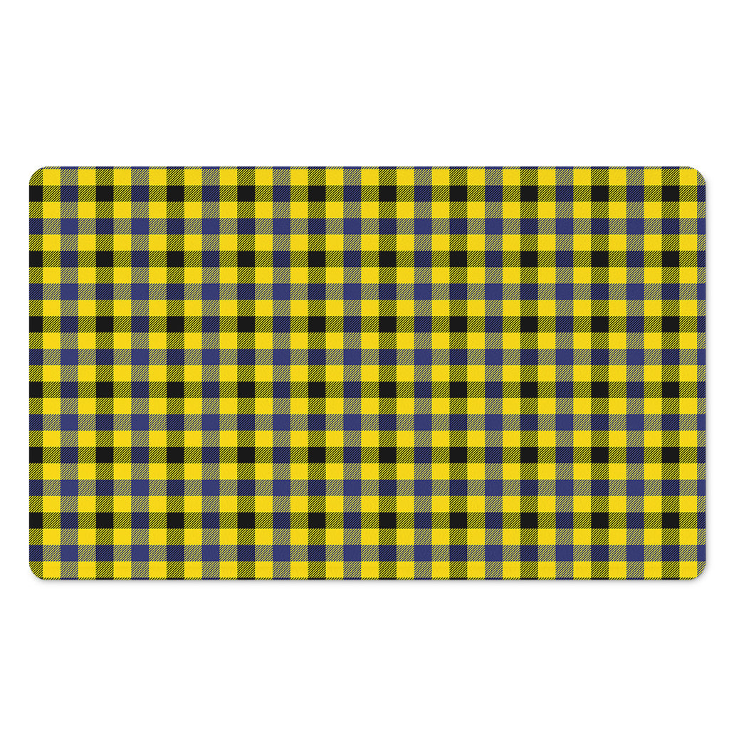 Yellow Black And Navy Plaid Print Polyester Doormat