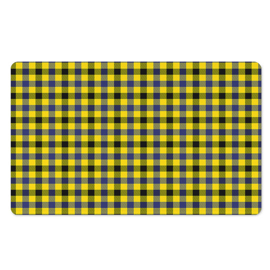 Yellow Black And Navy Plaid Print Polyester Doormat