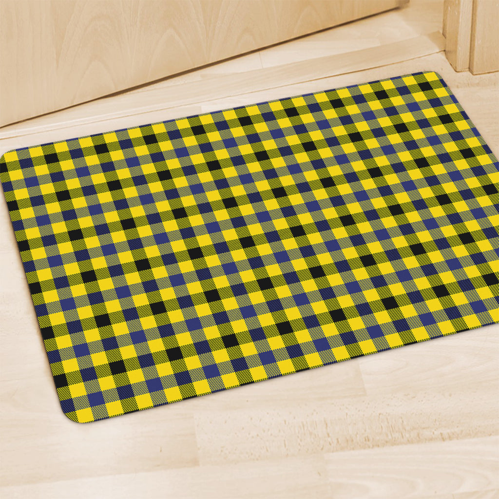 Yellow Black And Navy Plaid Print Polyester Doormat