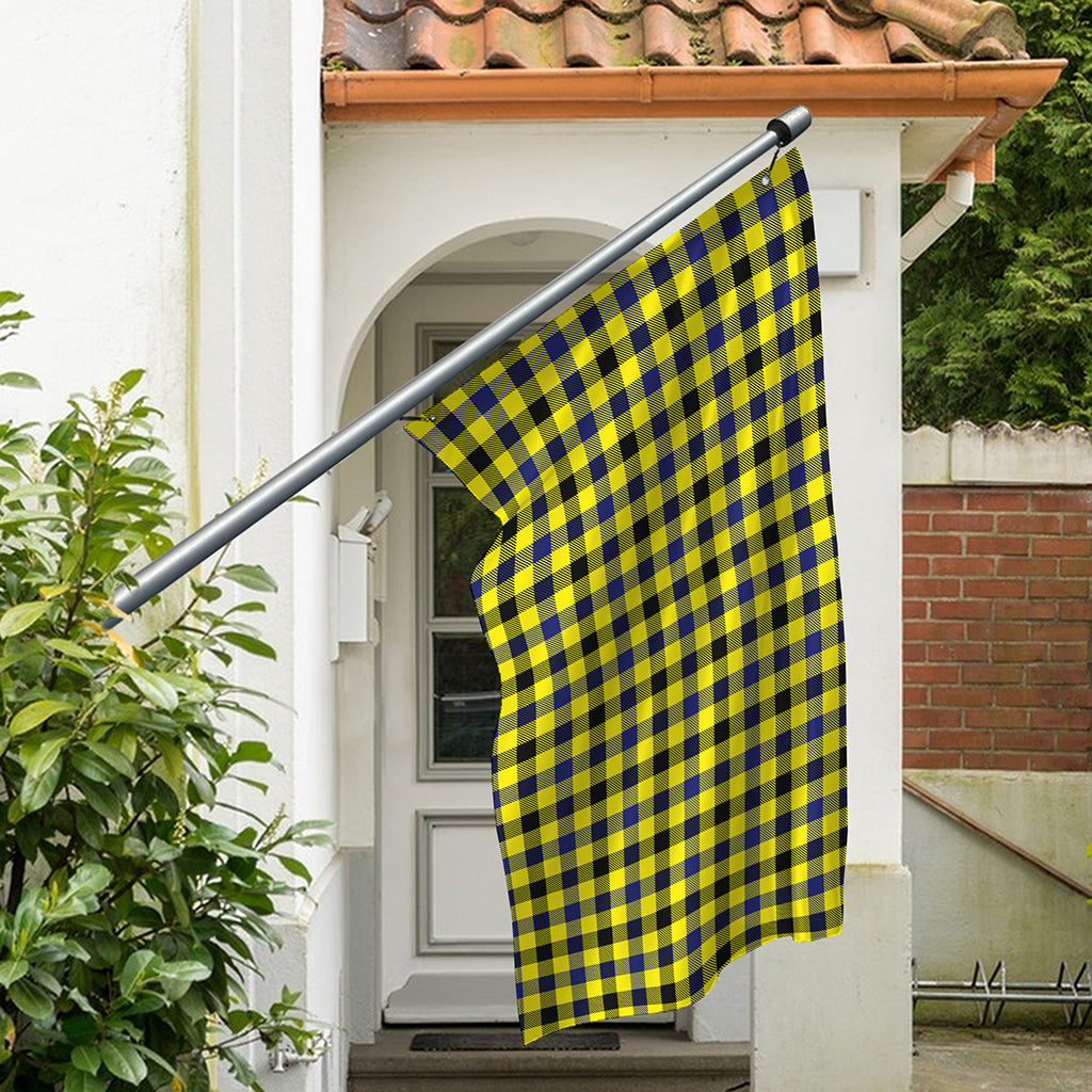 Yellow Black And Navy Plaid Print Polyester Flag