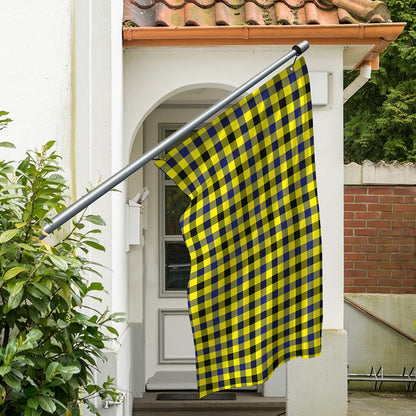 Yellow Black And Navy Plaid Print Polyester Flag