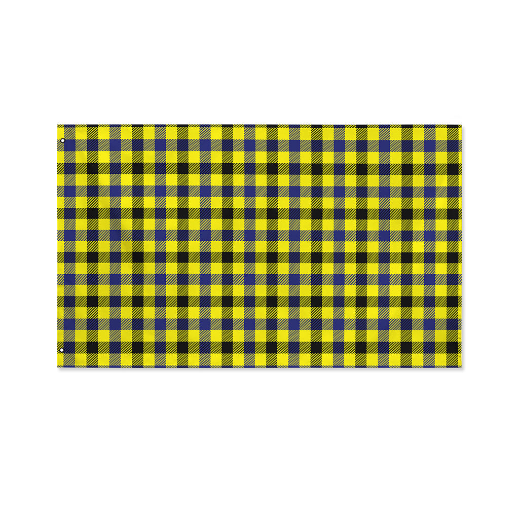 Yellow Black And Navy Plaid Print Polyester Flag