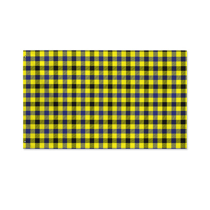 Yellow Black And Navy Plaid Print Polyester Flag