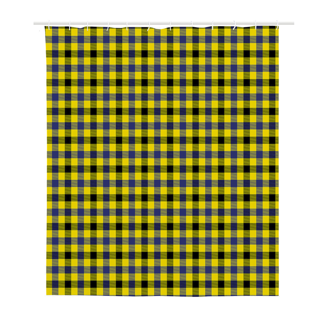 Yellow Black And Navy Plaid Print Polyester Shower Curtain