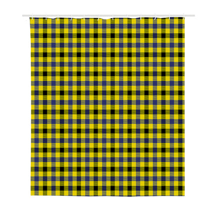 Yellow Black And Navy Plaid Print Polyester Shower Curtain