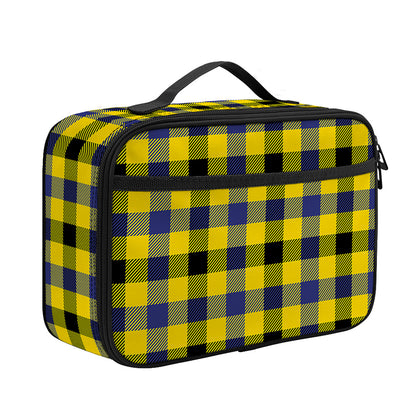 Yellow Black And Navy Plaid Print Portable Lunch Bag