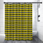 Yellow Black And Navy Plaid Print Premium Shower Curtain