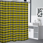 Yellow Black And Navy Plaid Print Premium Shower Curtain