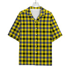 Yellow Black And Navy Plaid Print Rayon Hawaiian Shirt