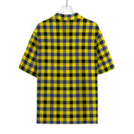 Yellow Black And Navy Plaid Print Rayon Hawaiian Shirt