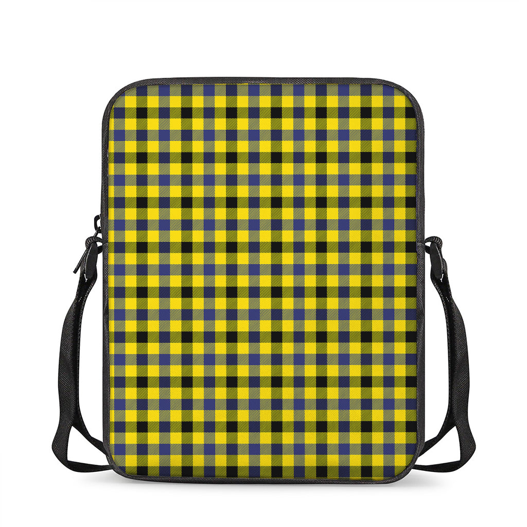 Yellow Black And Navy Plaid Print Rectangular Crossbody Bag