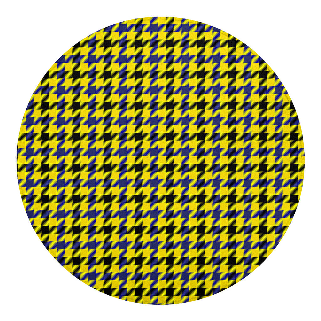 Yellow Black And Navy Plaid Print Round Blanket