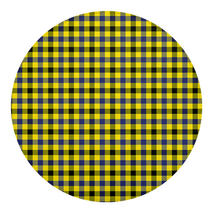 Yellow Black And Navy Plaid Print Round Blanket