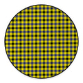 Yellow Black And Navy Plaid Print Round Floor Mat