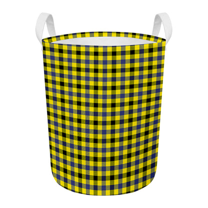 Yellow Black And Navy Plaid Print Round Laundry Basket