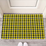 Yellow Black And Navy Plaid Print Rubber Doormat