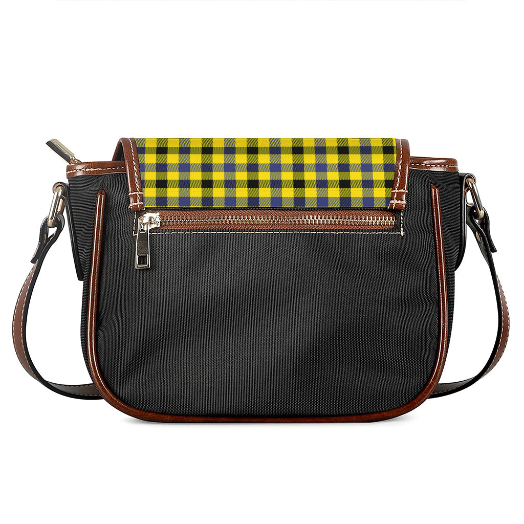 Yellow Black And Navy Plaid Print Saddle Bag