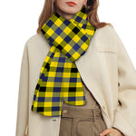 Yellow Black And Navy Plaid Print Scarf