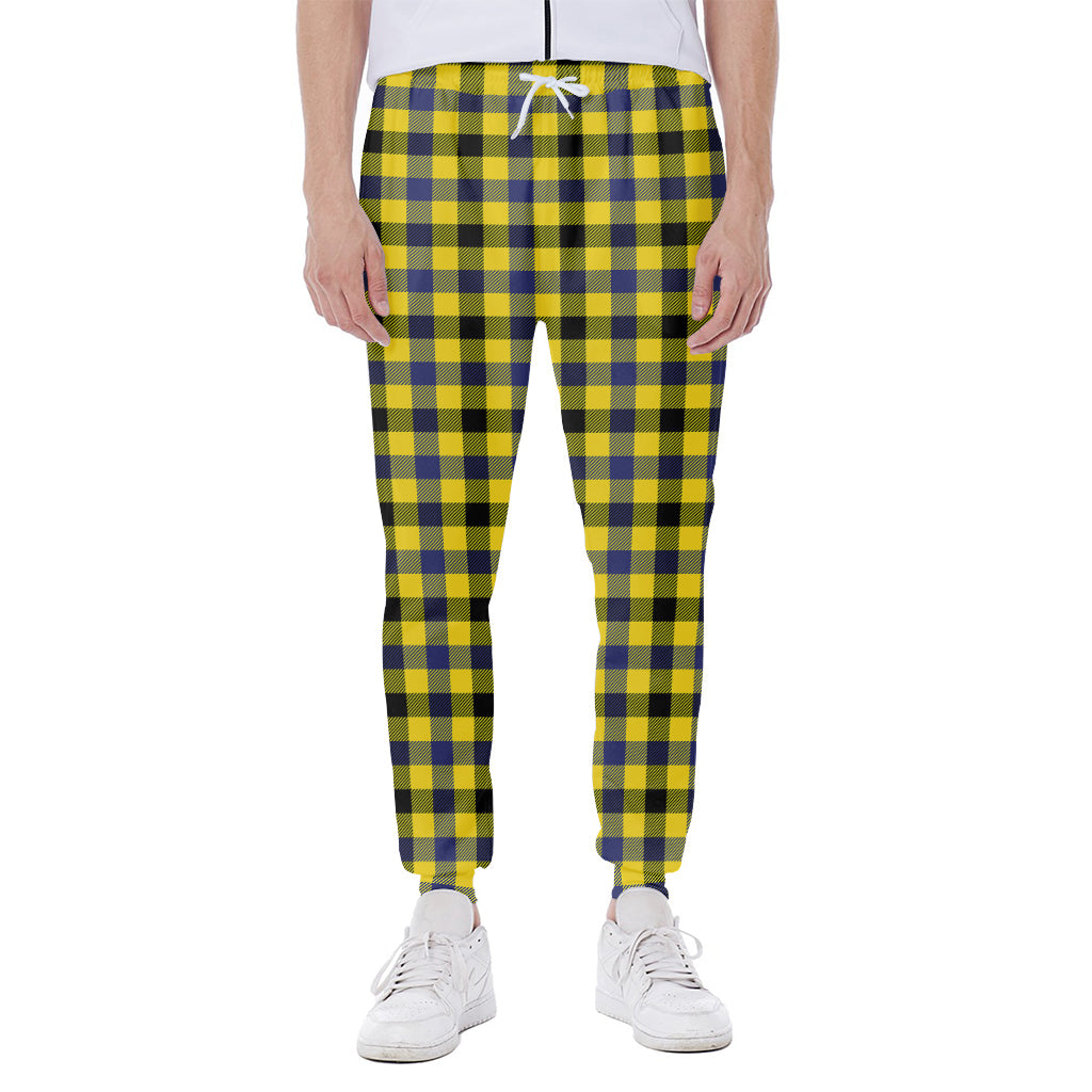 Yellow Black And Navy Plaid Print Scuba Joggers