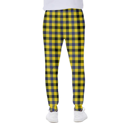 Yellow Black And Navy Plaid Print Scuba Joggers