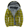 Yellow Black And Navy Plaid Print Sherpa Lined Zip Up Hoodie