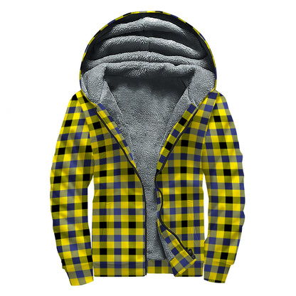 Yellow Black And Navy Plaid Print Sherpa Lined Zip Up Hoodie