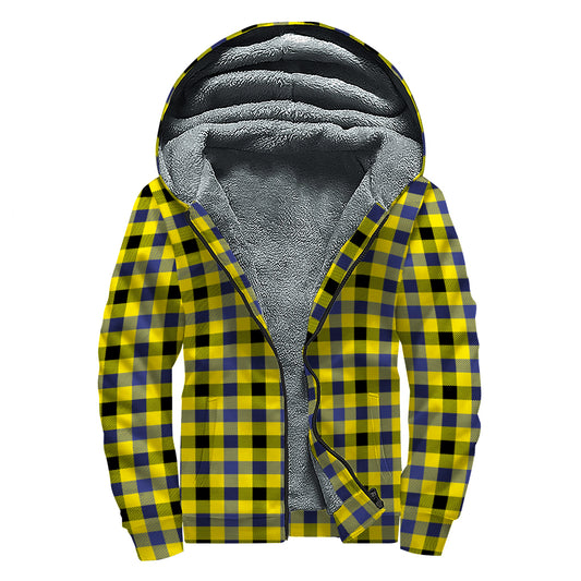 Yellow Black And Navy Plaid Print Sherpa Lined Zip Up Hoodie