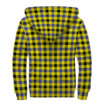 Yellow Black And Navy Plaid Print Sherpa Lined Zip Up Hoodie