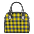 Yellow Black And Navy Plaid Print Shoulder Handbag