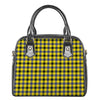 Yellow Black And Navy Plaid Print Shoulder Handbag