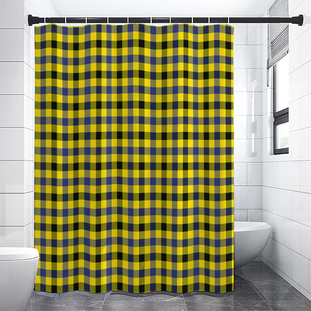 Yellow Black And Navy Plaid Print Shower Curtain